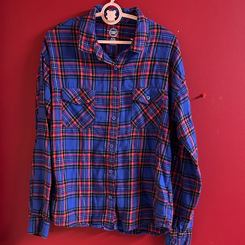Wonder Nation Purple and Orange Plaid Shirt size 14-16